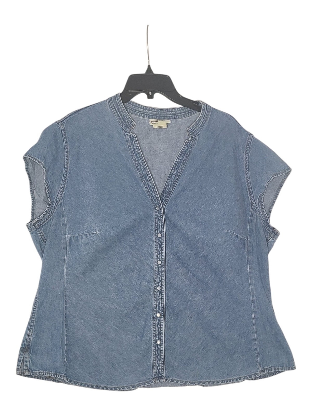 Faded Glory Vintage Denim Cap Sleeve Button Up Shirt Plus 22W/24W Chambray